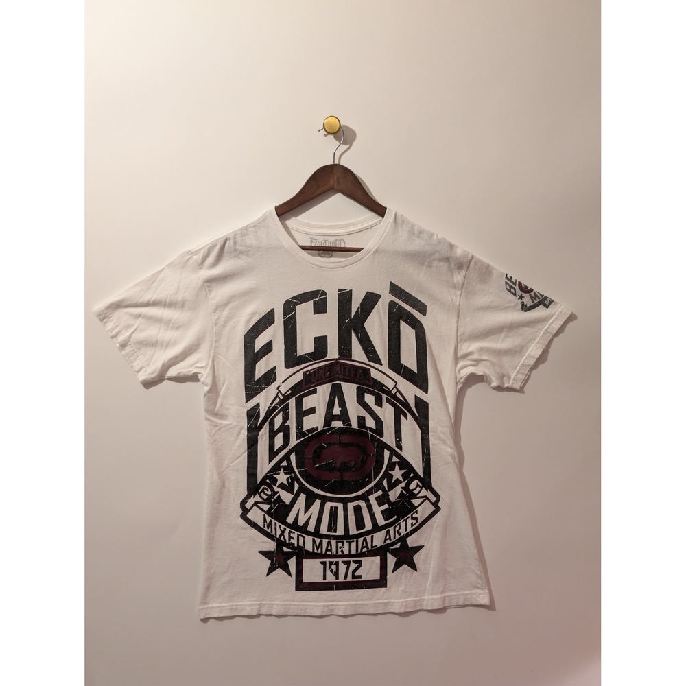 Ecko Unltd T Shirt Mens Large White Excellent Beast Mode MMA Graphic Tee Y2K